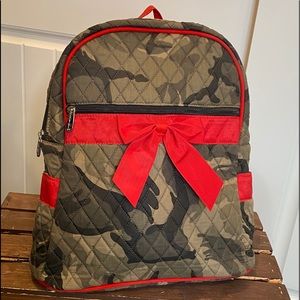 New!Quilted Fabric Camouflage Red Ribbon Backpack